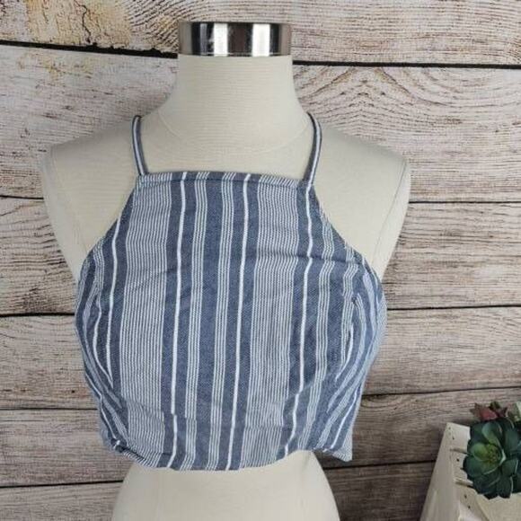 American‎ Eagle Outfitters Women's Striped Blue White Crop Top Size Medium - Picture 2 of 7